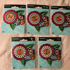 Simplicity Floral Appliqué iron on Patch lot 5 jean hat purse decor